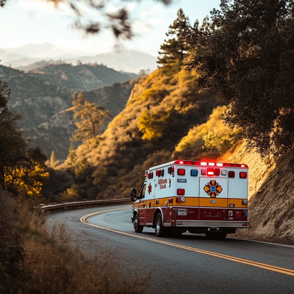 ambulance stopped on the road in california