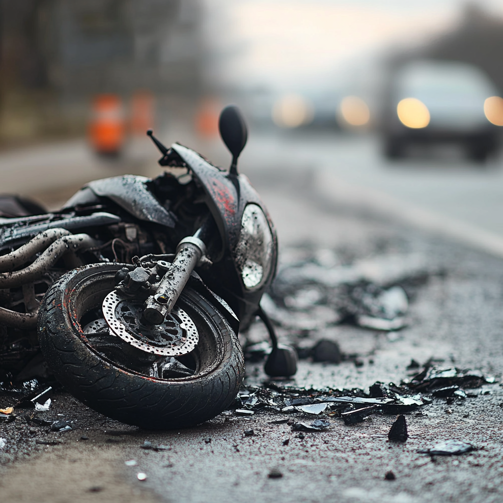 motorcycle lying on the road after an accident